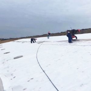 聚酯長(zhǎng)絲土工布施工現(xiàn)場(chǎng)